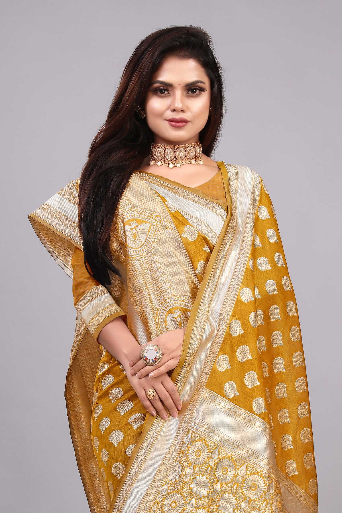 Delightful Exclusive Attractive Designer Bollywood Saree For Women Soft Lichi Silk saree with Rich Pallu & Meenakari with Weaving  Border ( Rapair Buta - Yellow )