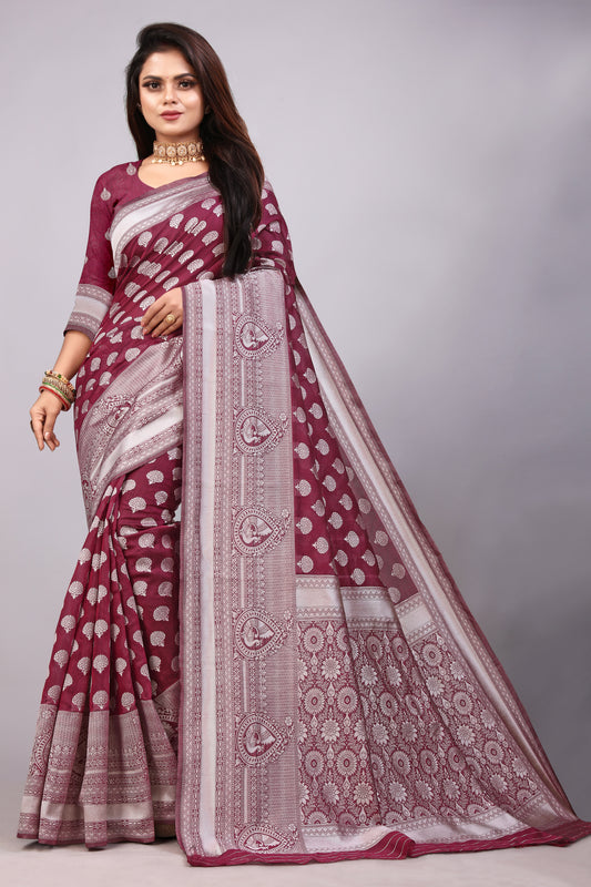 Delightful Exclusive Attractive Designer Bollywood Saree For Women Soft Lichi Silk saree with Rich Pallu & Meenakari with Weaving  Border ( Rapair Buta - Maroon )