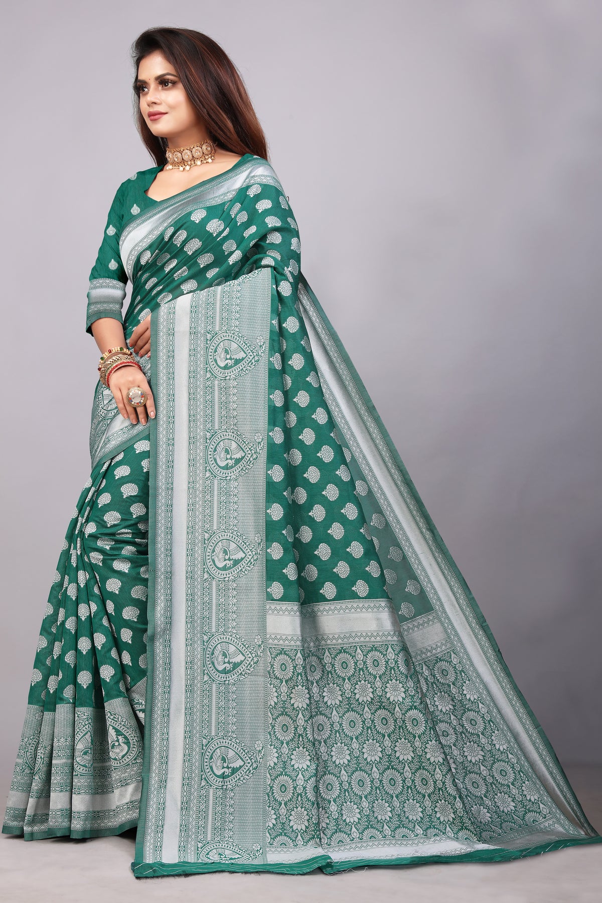 Delightful Exclusive Attractive Designer Bollywood Saree For Women Soft Lichi Silk saree with Rich Pallu & Meenakari with Weaving  Border ( Rapair Buta - Rama )