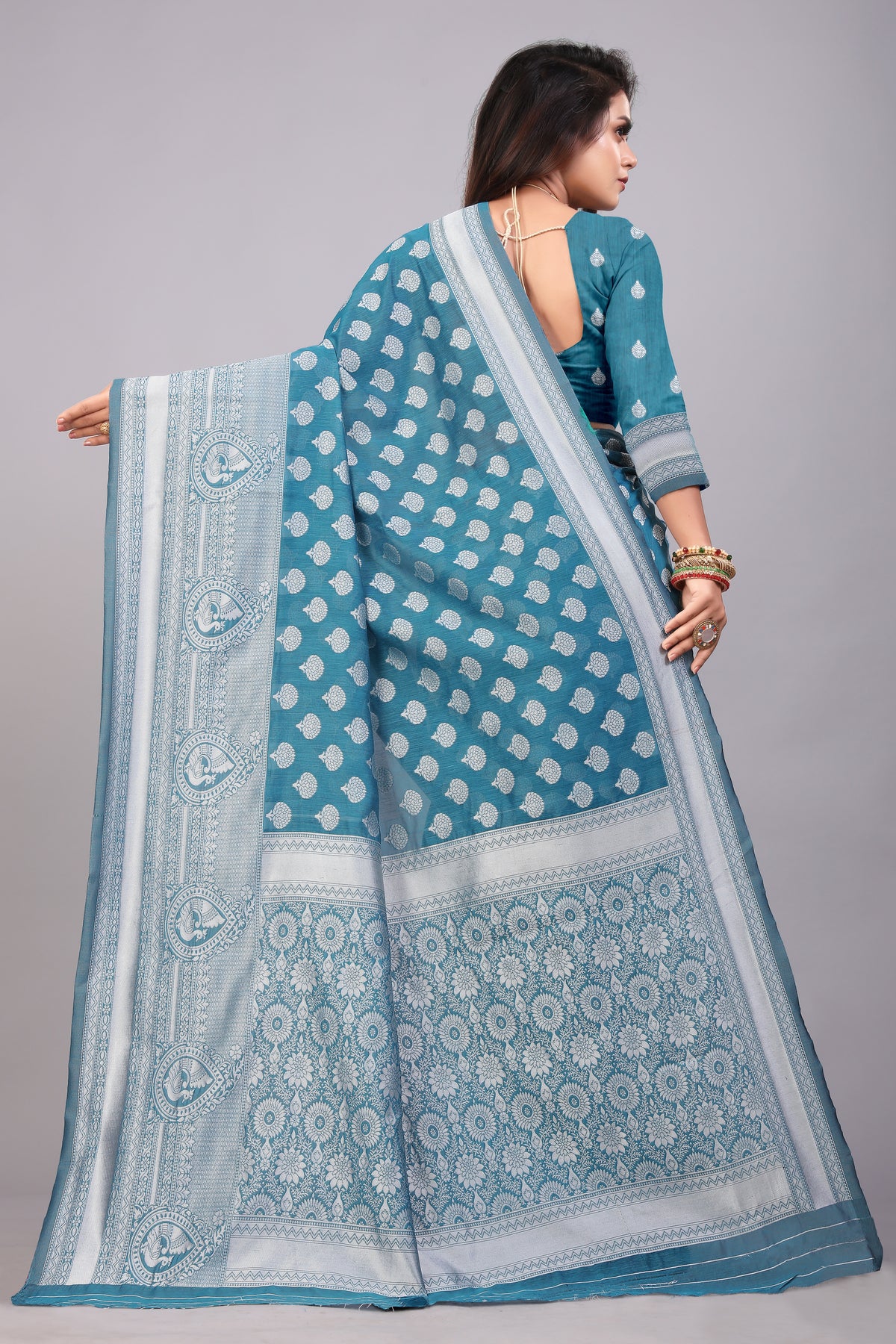 Delightful Exclusive Attractive Designer Bollywood Saree For Women Soft Lichi Silk saree with Rich Pallu & Meenakari with Weaving  Border ( Rapair Buta - Light Blue )