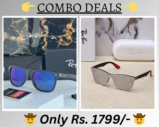 RAY-BAN New Top Trending Men's Pack Of 2 Combo Hot Favourite Wintage Sunglass For Unisex.