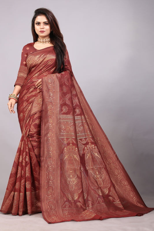 Delightful Exclusive Attractive Designer Bollywood Saree For Women Soft Lichi Silk saree with Rich Pallu & Meenakari with Weaving  Border ( Rapair Leriya 02 - Maroon )