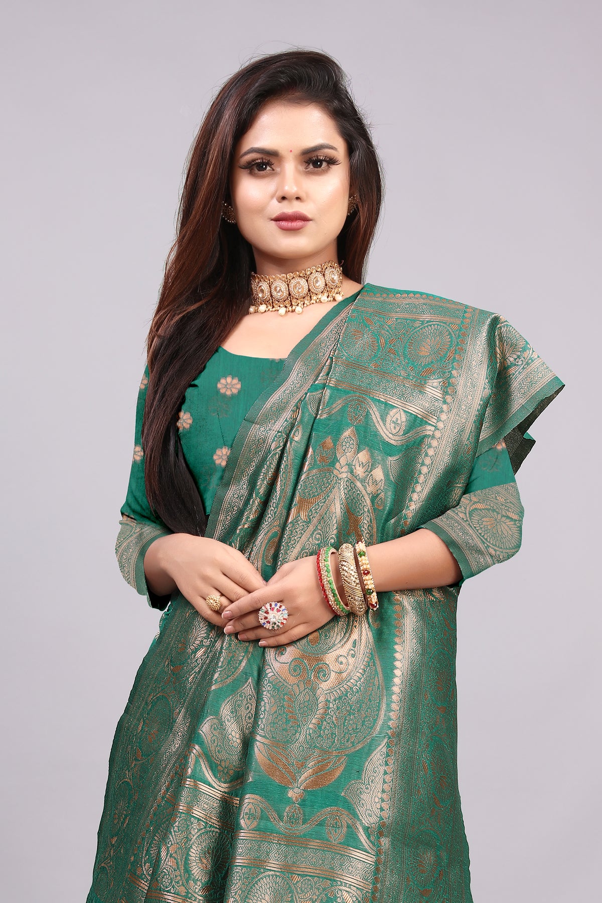 Delightful Exclusive Attractive Designer Bollywood Saree For Women Soft Lichi Silk saree with Rich Pallu & Meenakari with Weaving  Border ( Rapair Leriya 02 - Rama )