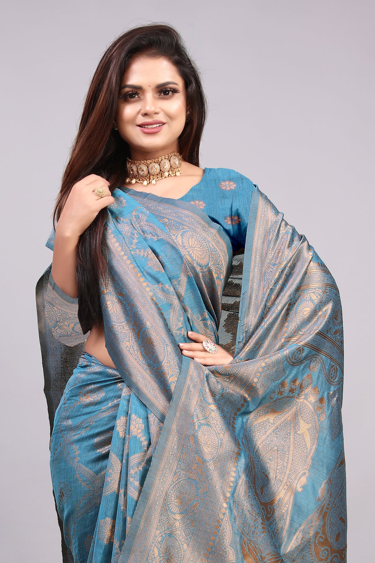 Delightful Exclusive Attractive Designer Bollywood Saree For Women Soft Lichi Silk saree with Rich Pallu & Meenakari with Weaving  Border ( Rapair Leriya 02 - Light Blue )
