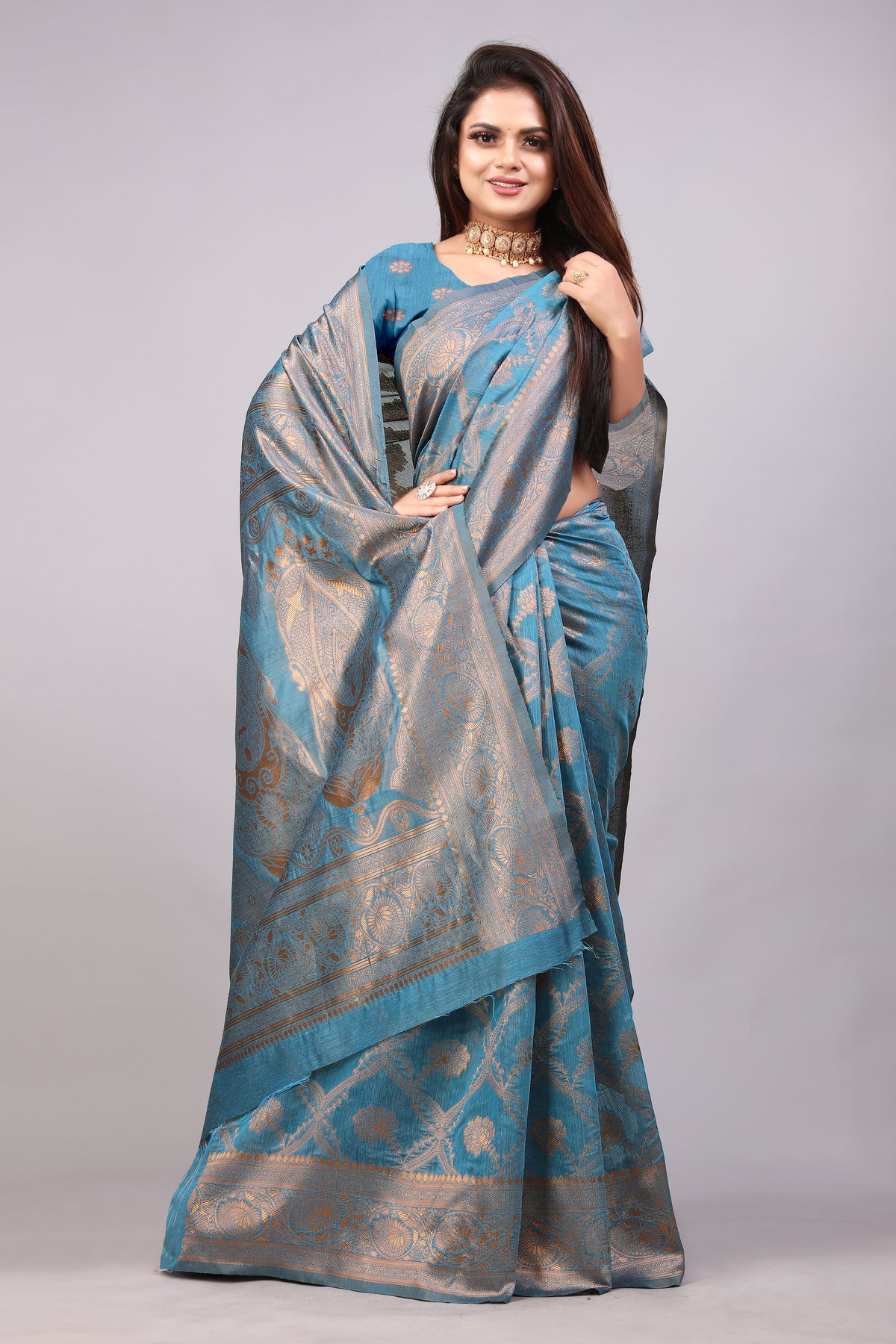 Delightful Exclusive Attractive Designer Bollywood Saree For Women Soft Lichi Silk saree with Rich Pallu & Meenakari with Weaving  Border ( Rapair Leriya 02 - Light Blue )