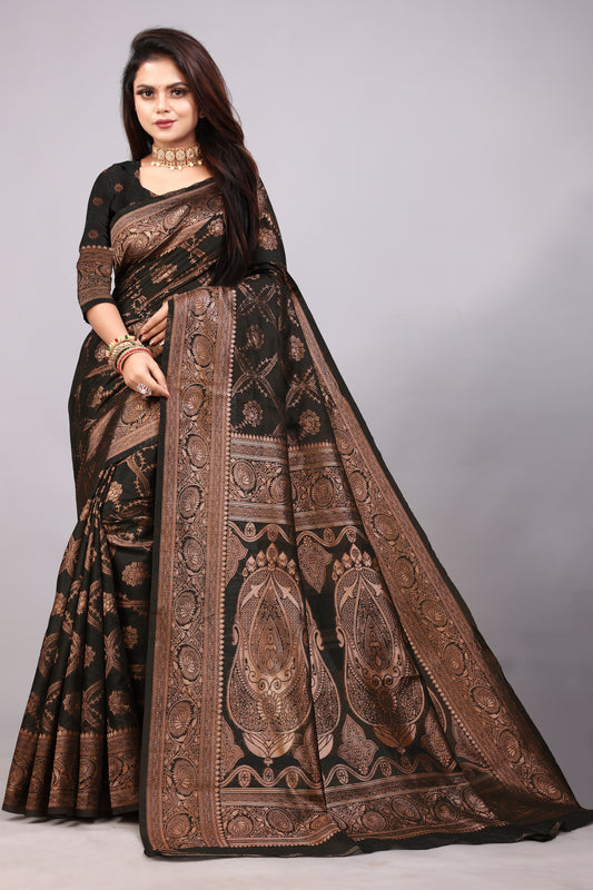 Delightful Exclusive Attractive Designer Bollywood Saree For Women Soft Lichi Silk saree with Rich Pallu & Meenakari with Weaving  Border ( Rapair Leriya 02 - Black )