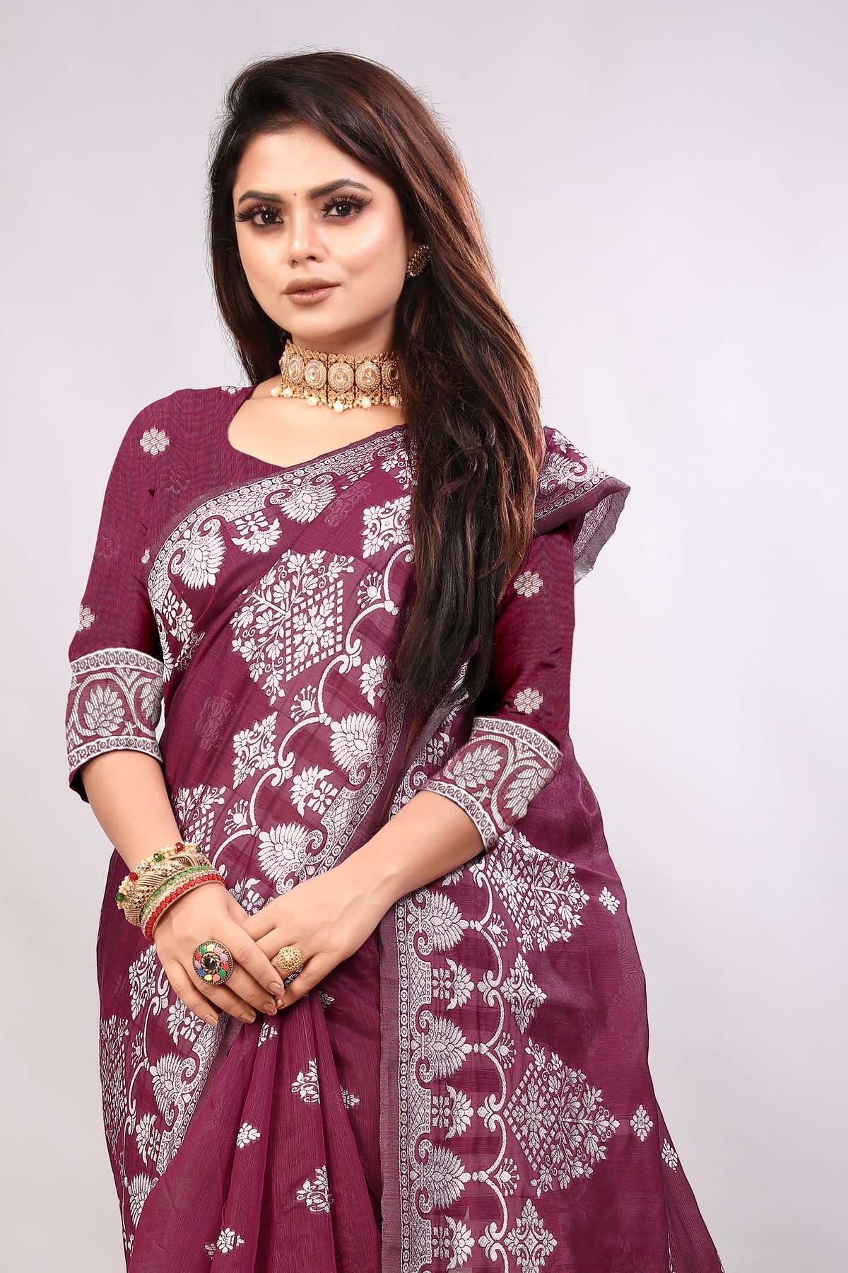 Delightful Exclusive Attractive Designer Bollywood Saree For Women Soft Lichi Silk saree with Rich Pallu & Meenakari with Weaving  Border ( Rapair Flower - Maroon )